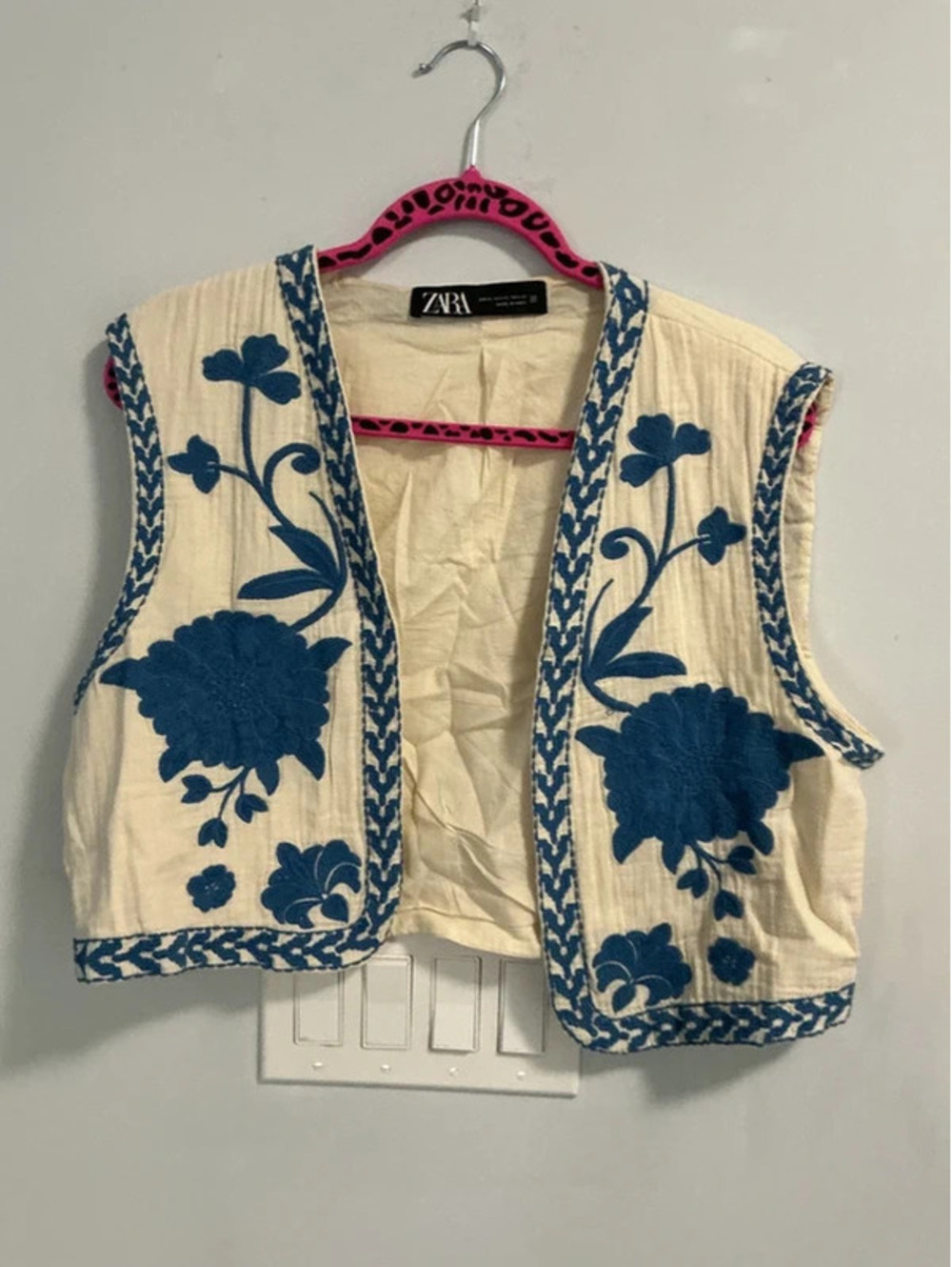 Zara Blue Crochet Cropped Vest Size Large #470